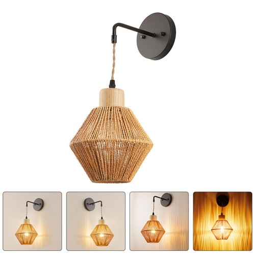 Wand Rattan Lampe Schlafzimmer Wandleuchte Wandleuchter rustikal Leuchte Flur Deko Wand - Bild 5 von 12