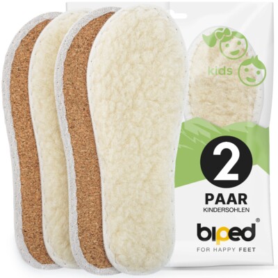 biped 2 Paar Kinder Einlegesohlen mit echter Schafwolle und Natur Kork z2765