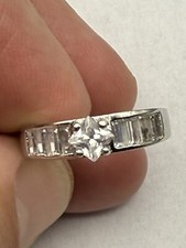 Contemporary sterling silver princess cut baguette engagement ring Size 8  D5