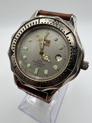 Vintage Silver Tommy Hilfiger 1500 Professional Men’s Watch Rotating Bezel Brow - Picture 9 of 19