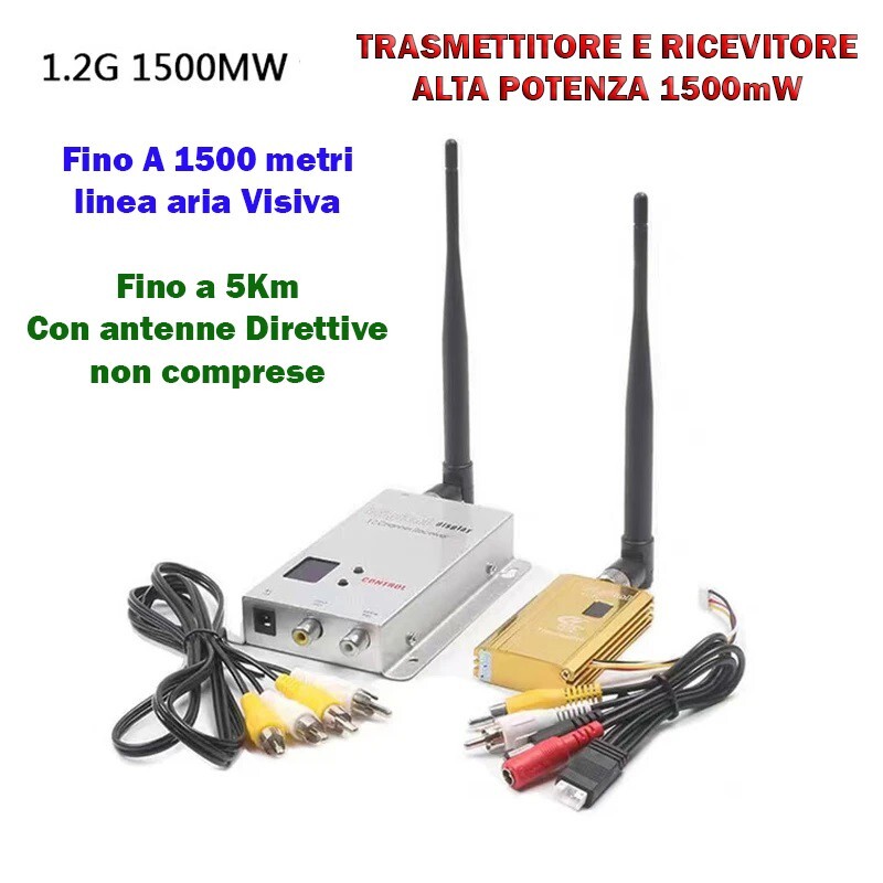 Trasmettitore Video Long Range Professionale 1.5W Kit TX+RX 6Km