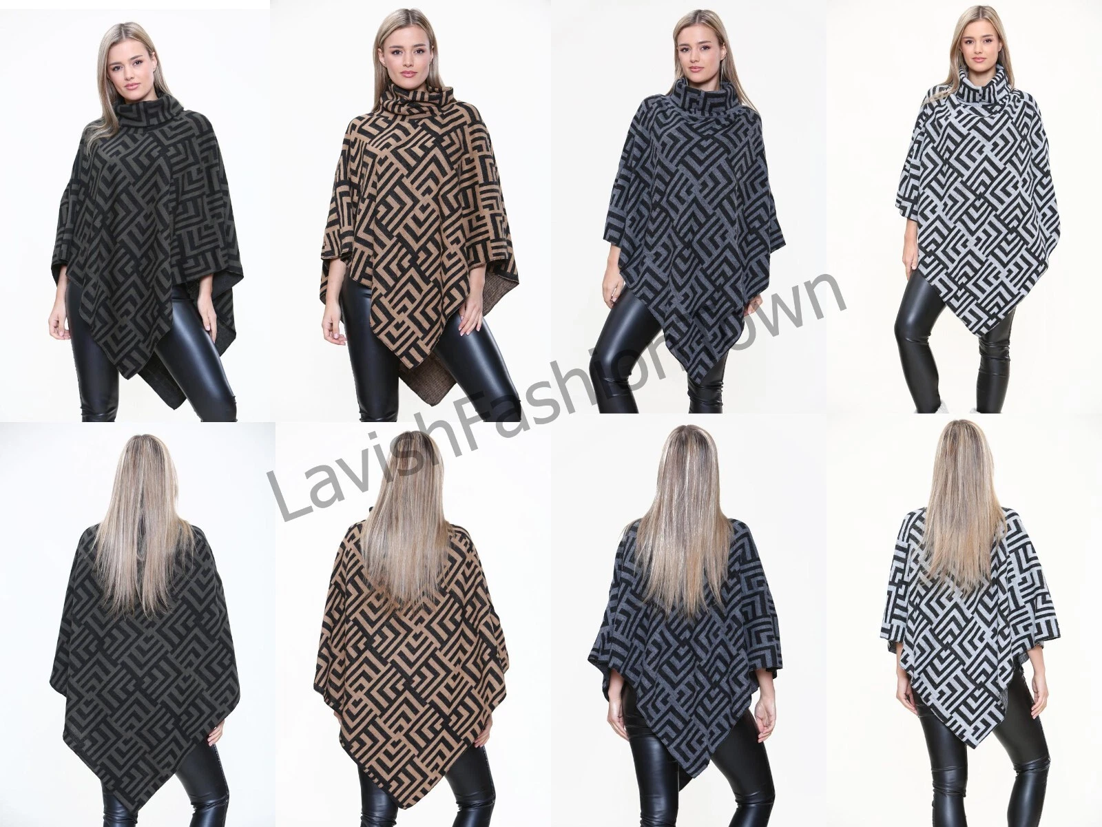 Ladies Italian High Neck Poncho Lagenlook Knit Cape Shawl Women Jumper Cardigan