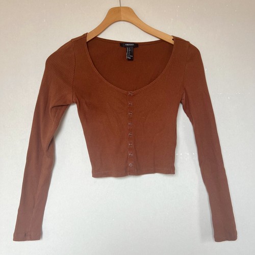 Forever 21 Brown Ribbed Long Sleeve Crop Top eBay