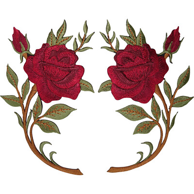 Paar rote Rose Blumen Patches Eisen Nähen auf Kleidung Taschen bestickt Patch Abzeichen