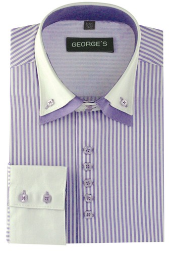 CAMISA DE MODA HOMBRE 60% ALGODÓN 40% POLIETILENO RAYAS DOS TONOS PUÑO FRANCÉS AH 606 - Imagen 8 de 10