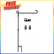 GARDEN FLAG POLE STAND HOLDER Yard Flags Metal Clips Powder-Coated Weather-Proof