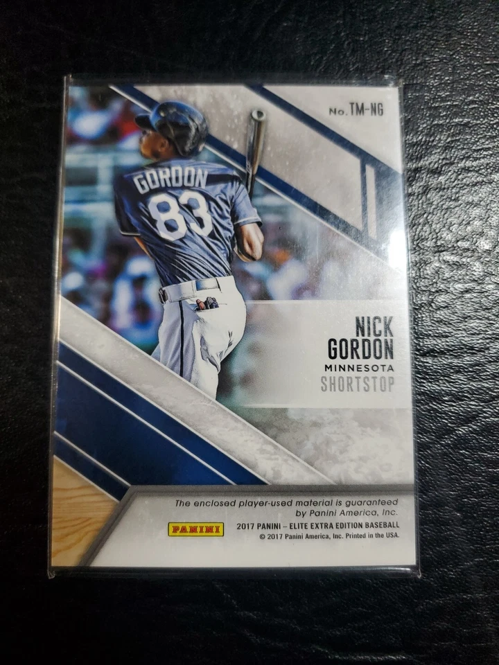 NICK GORDON 2017 ELITE EXTRA EDITION TWINS ROOKIE TRIPLE JERSEY PATCH 28/99 - Image 2 of 2