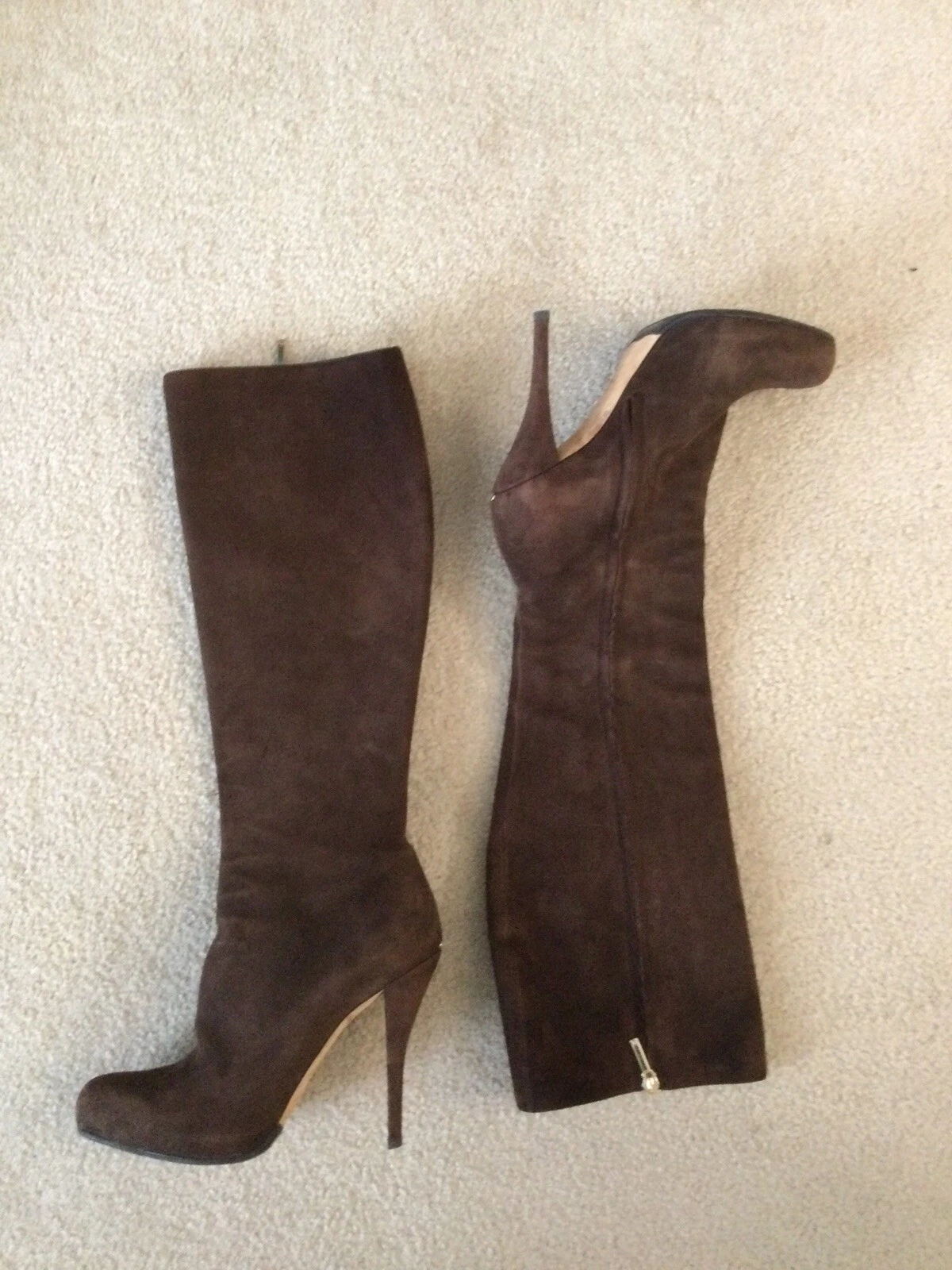 Bottes femme Christian Dior talon cuir daim marron, 10US ? Europe 40