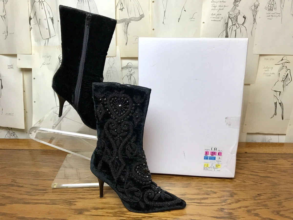 Spiegel Womens Black Leather Beaded Embellished Fashion Boots 5.5