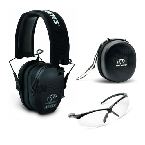 Walker’s Razor Slim Electronic Muff (Black) with Case and Shooting Glasses - Picture 1 of 12