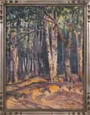 Aquarell Von Pinienwald Datiert Signiert H. HUGREL Vintage Antikes Gemälde