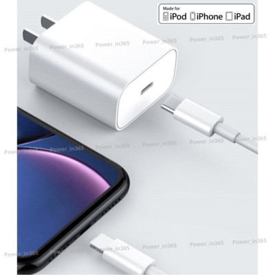 For iPhone 14 13 12 11 Pro Max PD Fast Wall Charger 20W USB-C Power Adapter Cord