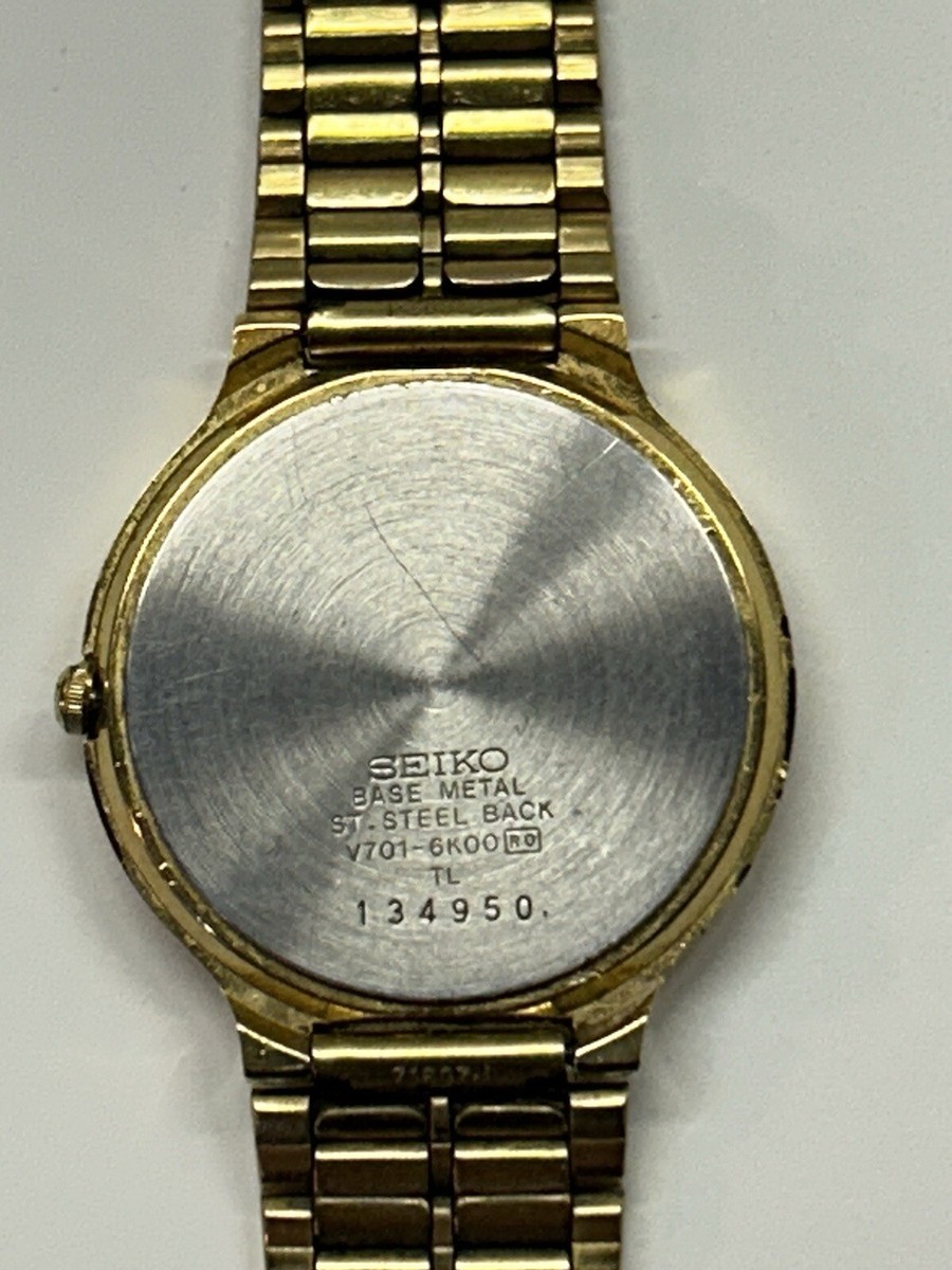 Men's Vtg Seiko SX Quartz Thin Watch V701-6K00 Gold Tone