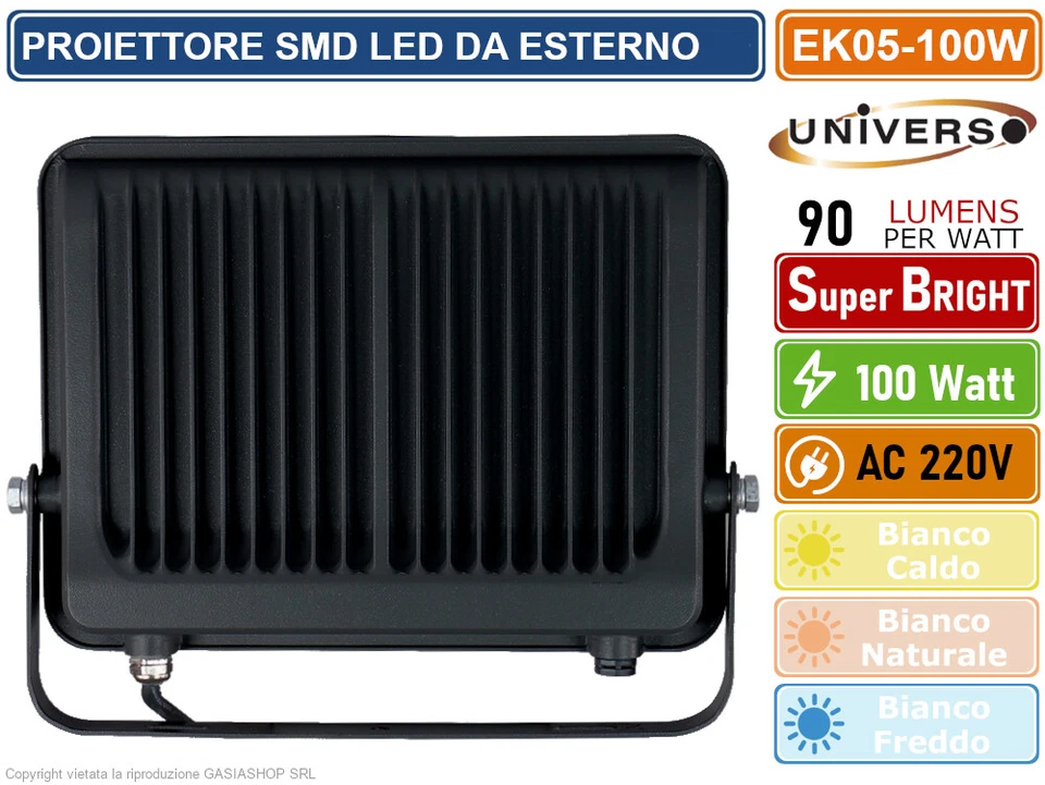 FARO PROIETTORE SMD LED FLOODLIGHT 100W SLIM IP65 COLORE NERO 3000K 4000K 6500K - Immagine 2 di 3