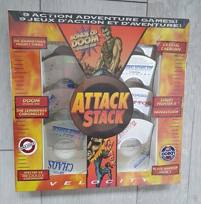 V.Rare Attack Stack - Sealed 9 PC Spiele Bundle - Street Fighter II, Doom...- CIB