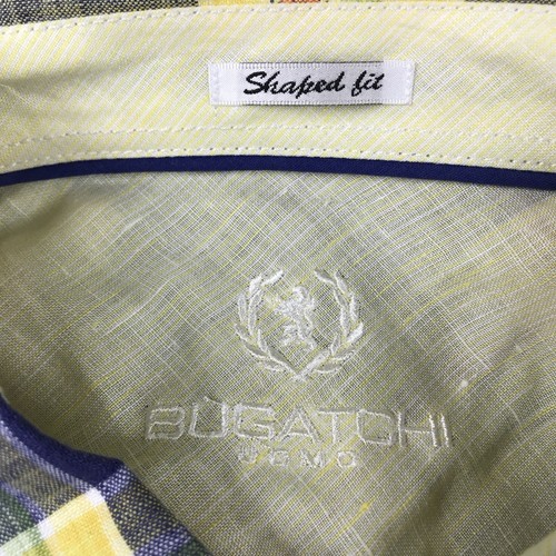 Bugatchi Uomo Shirt Mens XXL Blue Plaid Linen Shaped Fit Long Sleeves Button Up - Picture 2 of 10