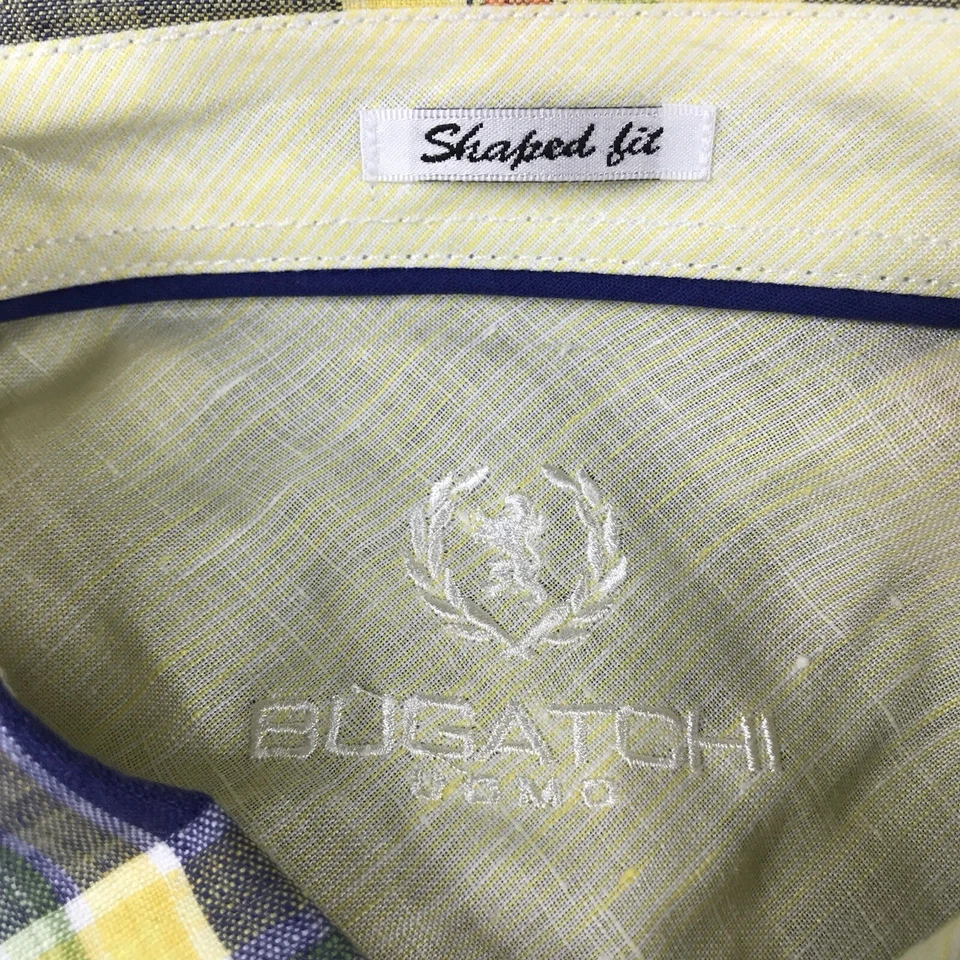 Bugatchi Uomo Shirt Mens XXL Blue Plaid Linen Shaped Fit Long Sleeves Button Up - Image 2 of 4