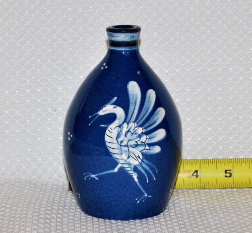 Cobalt Blue Pottery Vase with White Bird Design - Picture 5 of 6