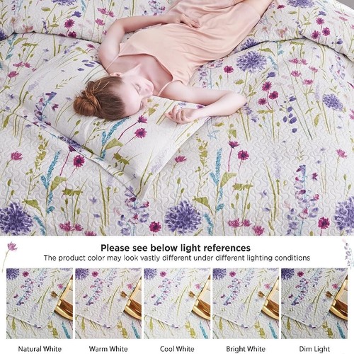 Quilted King Size Floral Bedspread - Portable Lightweight Summer Blanket & Shams - Picture 5 of 8