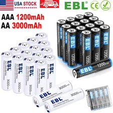 Lot EBL AA AAA 1200/ 3000mAh Lithium Batteries 1.5V Long Lasting + Box Exp.2036