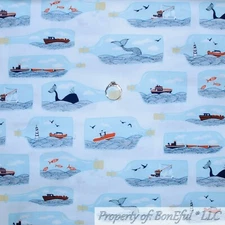 BonEful Fabric FQ Cotton Quilt White Blue Water Mermaid Ocean Fish Bottle Print