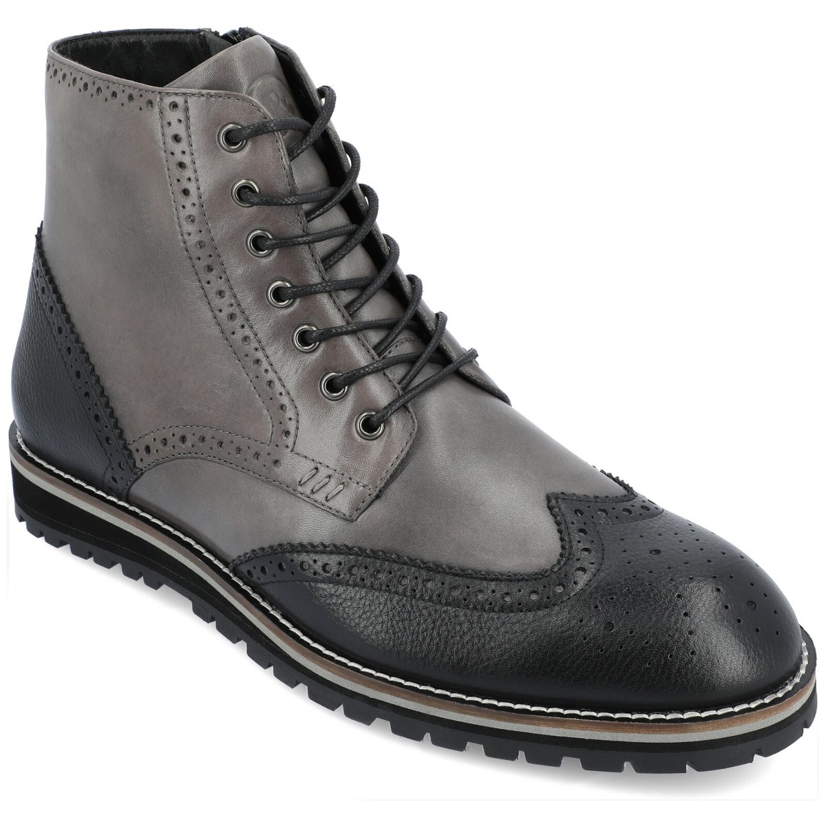 Thomas & Vine Black Leather Wingtip Brogue Lace Up Side Zip Ankle Boots Sz 10 Wingtip Brogue Boot Black | Thomas Bird | tblon.com main image 3