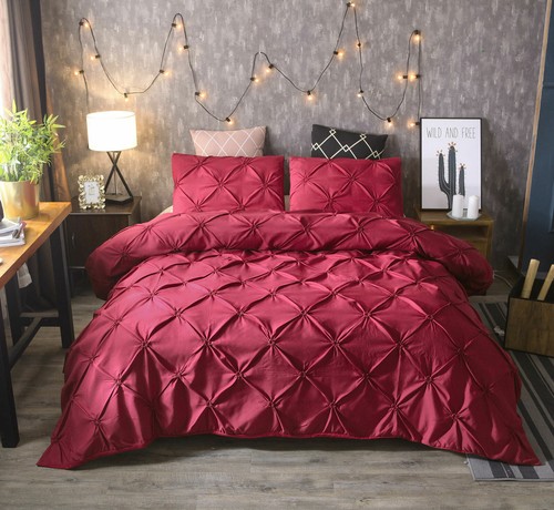 3 Piece Bedding Set Pinch Pleated Quilt Duvet Cover Pillowcase Double Sided Grey - Picture 27 of 28