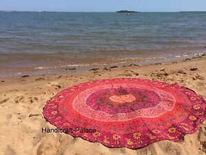 Indian Cotton Kantha Patchwork Quilt Round Tapestry Beach Throw Hippie Yoga Mat 