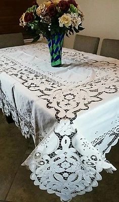 GRANTLINEN Embroidery Cutwork 54x72" Tablecloth Cotton Polyester w/ 6 Napkins - Beige color