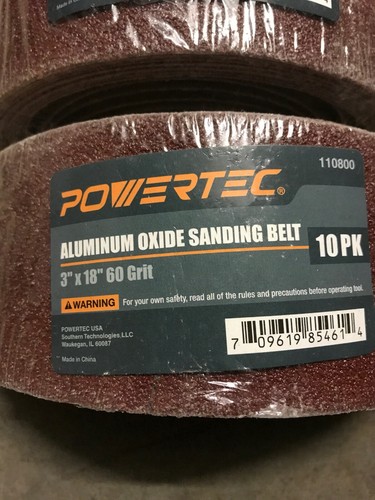 NUEVO POWERTEC 110800 3"" x 18"" 60 Grana Cinturón de Lijado de Óxido de Aluminio, Paquete de 2 de10 - Imagen 2 de 3