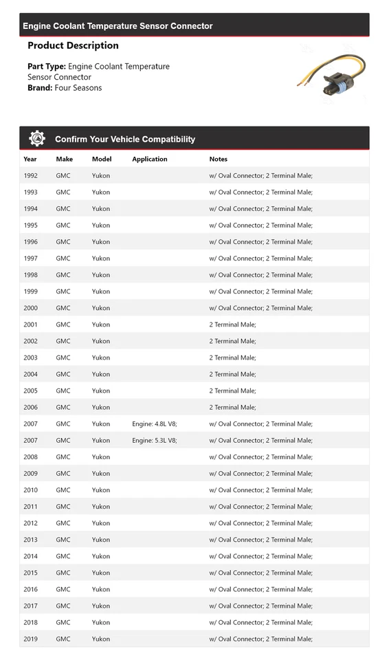 Conector sensor temperatura refrigerante motor GMC Yukon 1992-2019 4 estaciones Foto 2 de 4