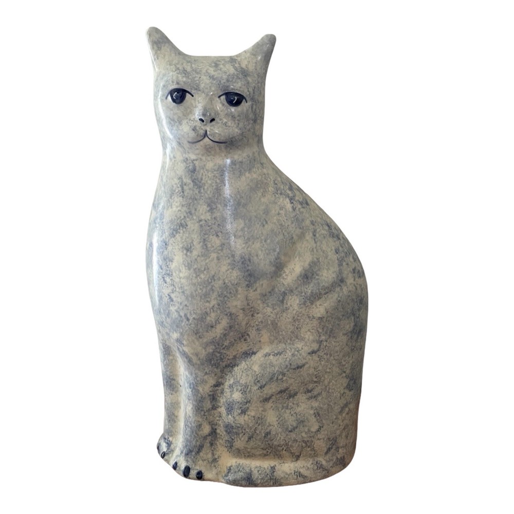 Vintage 1980s Enesco Sponge Painted Blue Cat Figure