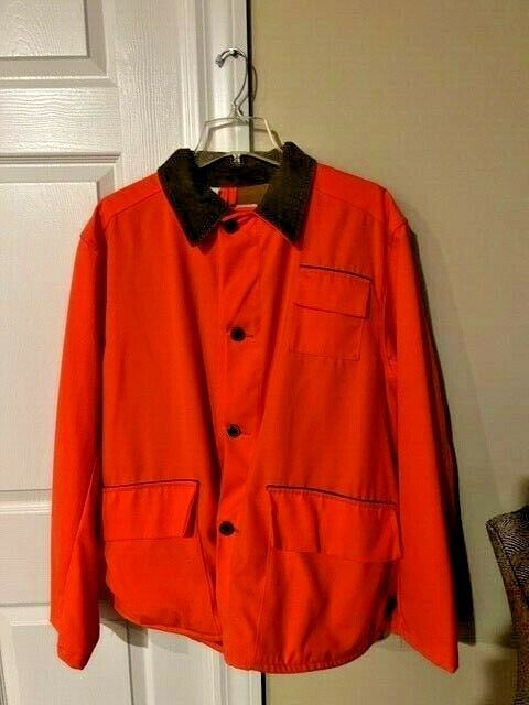 Duxbak Men's orange Hunting Jacket w brown Corduroy Collar, sz L