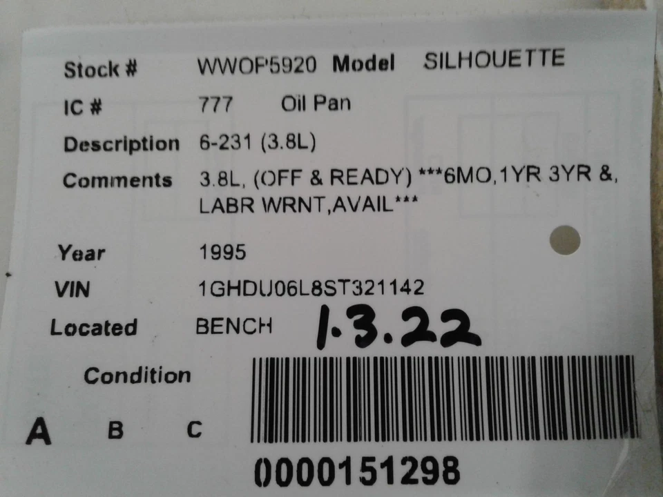 Used Engine Oil Pan fits: 1995 Oldsmobile Silhouette 6-231 3.8L w/o oil level se Foto 4 de 4