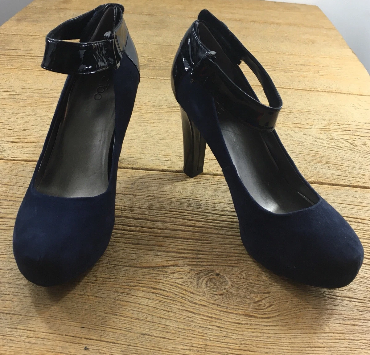 Me Too Womens Leather Shoes Heels Size 8.5 Blue Black Suede Pumps
