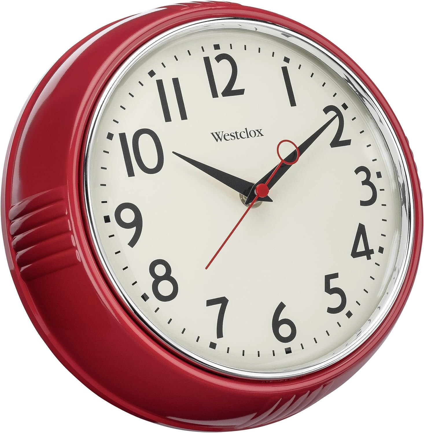 Westclox Retro 1950 Kitchen Wall Clock, 9.5-Inch, Red NEW