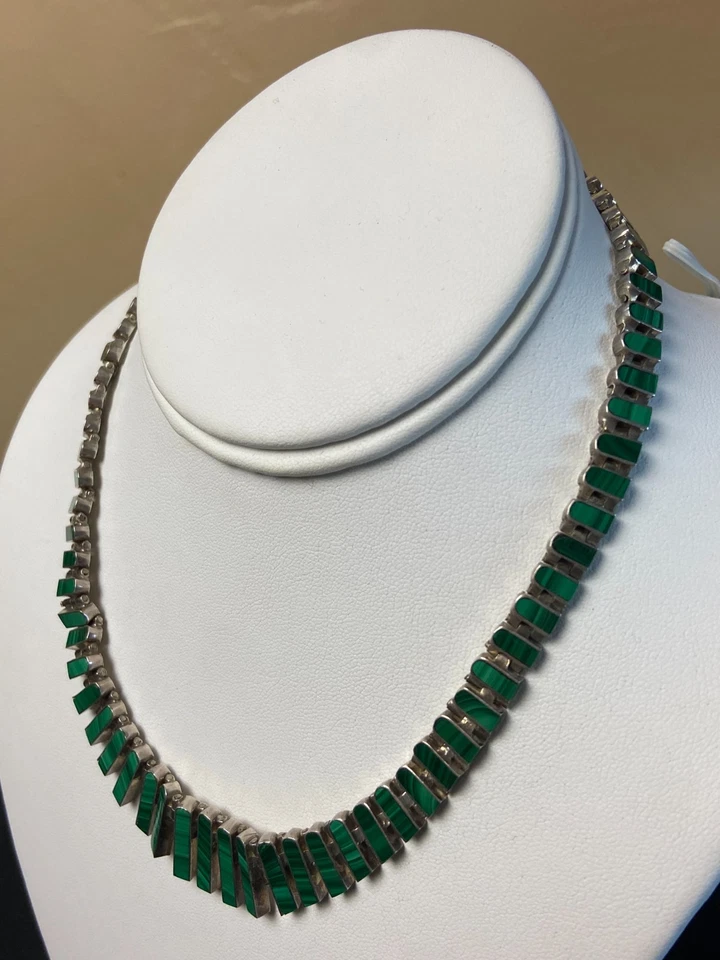 Комплект чилийский серебро 925 зеленый малахит ожерелье браслет и серьги - Изображение 2 из 4