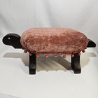 Vintage Wooden Turtle Upholstered Footstool Ottoman