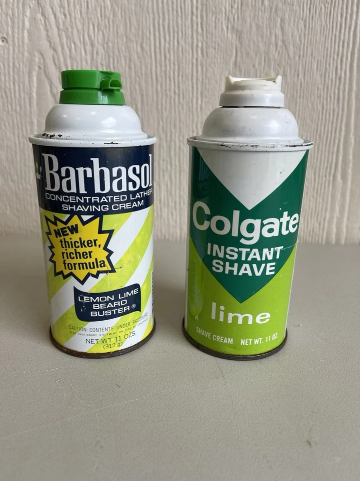 2 latas de crema de afeitar vintage BARBASOL & COLGATE Beard Buster 11 oz RARO NOS Foto 3 de 4