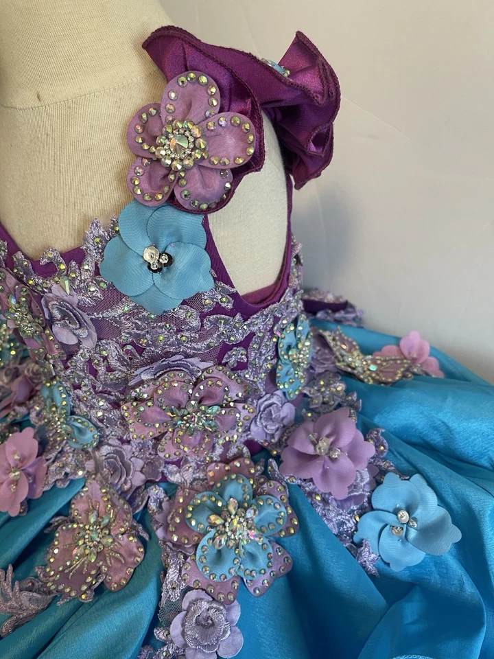 Vestido Princesa Cumpleaños Brillo Desfile Cupcake Niñas Púrpura/Aqua Foto 2 de 4