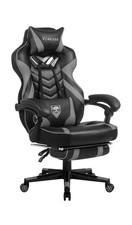 Grey/Black Gaming Chair w/ Footrest and Massage Lumbar Support and High Back