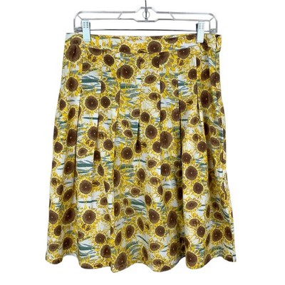 Ethos Paris Skirt Women's L Pleated A-Line Sunflower Yellow Organic Cotton