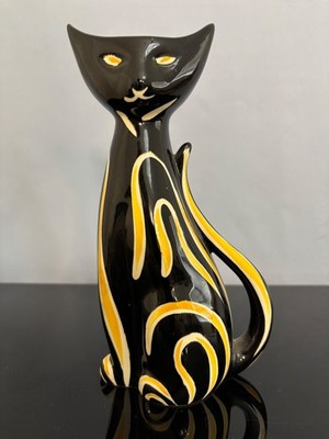Retro 50er Jahre Tigris U-Ausschnitt Katzenvase schwarz-gelb v guter Zustand