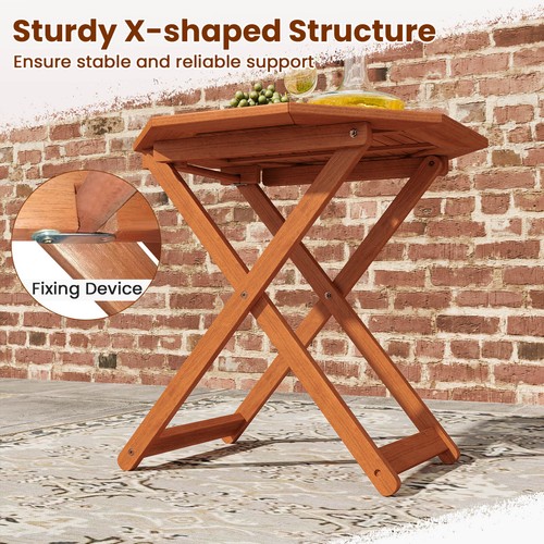 Outdoor Patio Folding Wood Dining Table for 4 w/ 2” Umbrella Hole for Garden - Picture 6 of 11