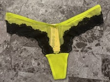 NWT VICTORIA'S SECRET GREEN MESH BLACK LACE BOW HIGH LEG THONG PANTIES