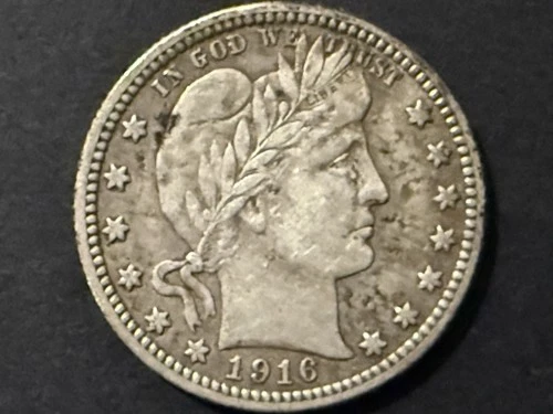 1916-D Barber Quarter - Strong XF - AU  Details