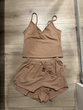 Abercrombie & Fitch Beige Ribbed Pajamas Set Shorts ,Tank Size XS / S