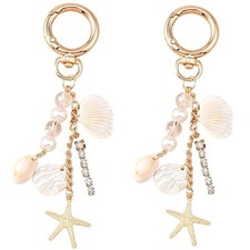 Beach Keychain Bag Charms,2Pcs Starfish Seashell Bag Charm Summer Keychain