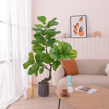 Artificial Fiddle Leaf Fig Tree 49" Fake Potted Tree with Trunks Artificial T...