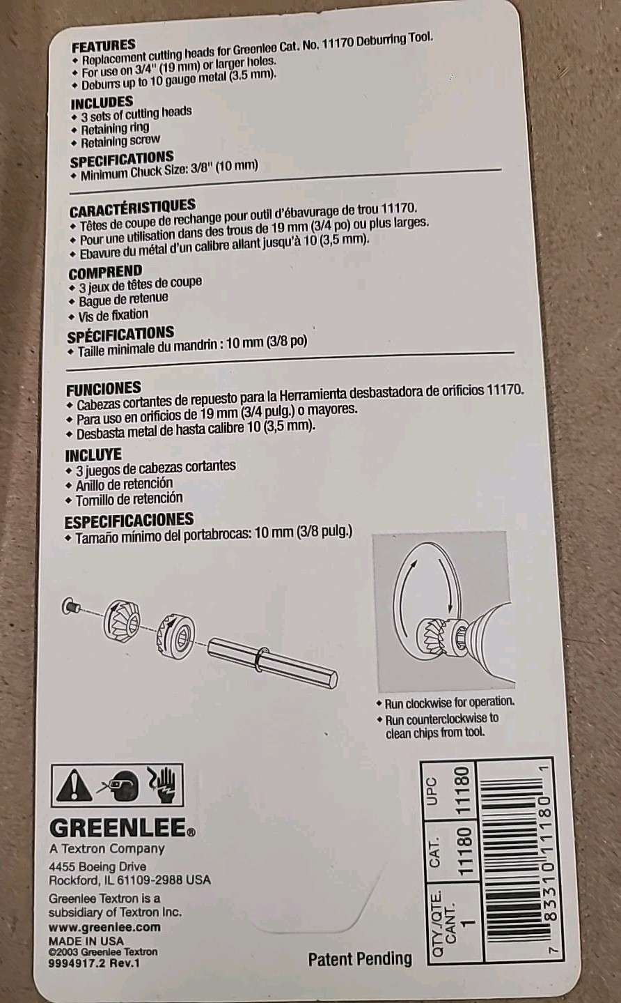 Greenlee Replacement Cutting Heads Part # 11180 Lot Of Three Packs Unused